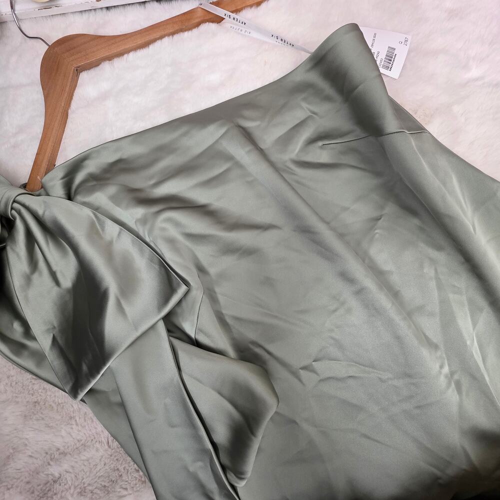 NWT After Six One Shoulder Bias Cut Satin Maxi Dress Sage Green Large - Picture 9 of 10
